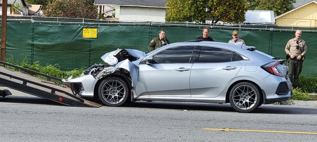 On Monday, March 6, 2023, at 2:35pm, police responded to a crash occurring at Ventura and A Street, with one vehicle sustaining front end damage, being towed from the scene. No injuries were reported at the time of the accident; cause is still under investigation.