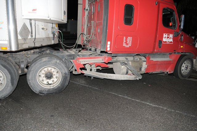 A collision occurred last Friday at the intersection of Highway 126 and C Street. The incident happened shortly before 9:30 p.m. when a late model Volkswagen sedan struck an 18-wheeler on the truck’s right fuel tank. No fuel leakage was caused but the car suffered significant right front end damage. The truck-trailer appeared to be making a left turn onto C Street, No injuries were reported and the cause of the accident was undetermined at press time.