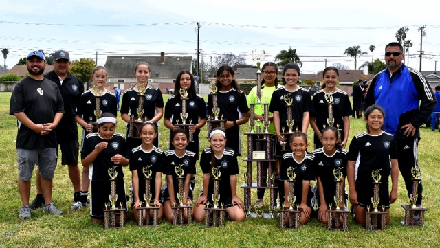 Pictured above is the California United’s 2006 Girls Team Top Row l –r: Tony Hernandez (AC), Cip Martinez (AC), Brooke Nunez, Mikayla McKEnzie, Isabel Hernandez, Jadon Rodriguez, Gariela Martinez, Athena Sanchez, Jessica Rodriguez, Jose Luis Lomeli Jr (HC) Bottom Row l – r : Kim Manriquez, Ashley Hernandez, Miley Tello, Karissa Terrazas, Victoria Pina, Grace Beltran, Alexis Pina Not pictured Livia Cabral. California United FC, has become one of the counties well known and respected Soccer Clubs. In the Oxnard County Soccer League six of nine teams competed in the Spring. All six teams qualified for the playoffs this year.  On Saturday, May 18, 2019, four of the six teams were crowned Champions. The Club recently affiliated as a member of Cal South, 8 teams of the 9 will be competing competitively this fall. Congratulations to the Champions from this past weekend: California United FC’s 2011G, 2008G Black, 2008G Blue, and 2006G. Submitted by Nancy Vaca. 