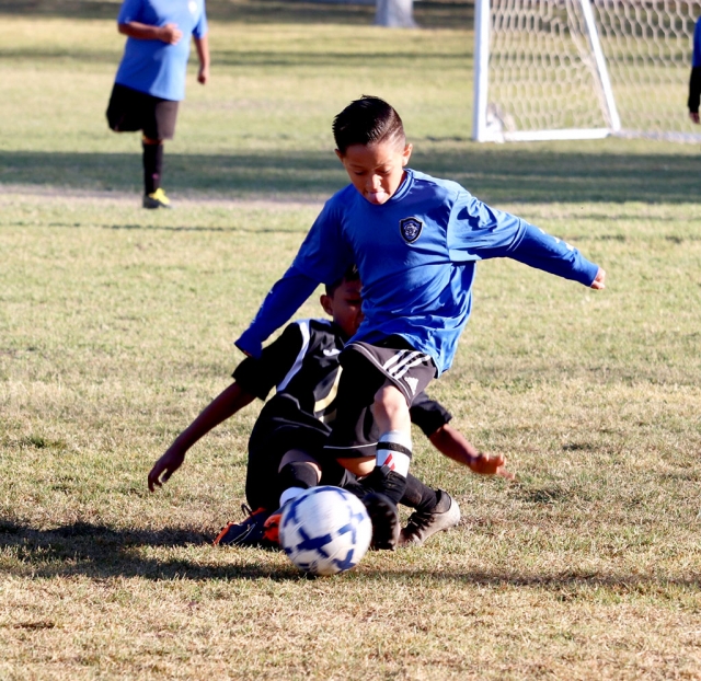 Sunday, March 8th Fillmore’s California United 2010 Boys Bronze team defeated Oxnard Juventus with a final score of 5 – 3. Pictured above is one of the 2010 Boys players as he fights off his opponent for the ball. Game highlights are as follows - Goals: Jayson Vaca, Nathan Lepe 2 and Gilbert Ayala 2. Assist: Cristian Alavardo 2 and Nathan Lepe. Photo Courtesy Erika Arana.
