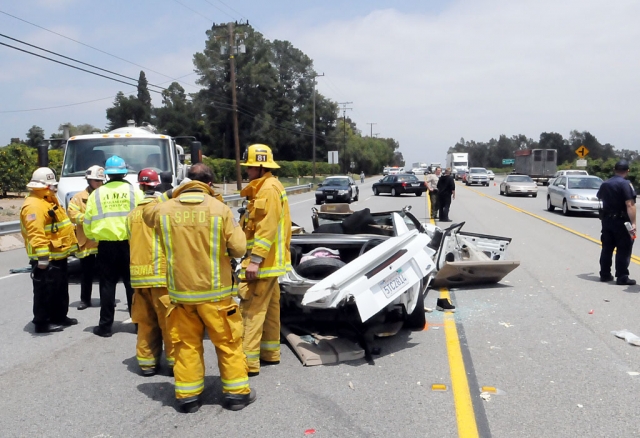 One person was killed and three others injured, in a two-vehicle collision on Highway 126 near Sycamore Road, Thursday at approximately 12:52 p.m. An eastbound Ford Mustang (above), driven by Alma Paz, 20, of Camarillo, struck a westbound pickup driven by David Espinoza, 62, of Camarillo, when Paz lost control. Espinoza was headed to Santa Paula from Fillmore. 31-year-old Indira One killed, three injured in Hwy 126 accident Torres-Jimenez died at the scene from blunt force injuries, according to Michael Tellez, senior deputy medical examiner. One passenger in the Mustang, Fredi De Jesus Leos Martinez, 26 also of Camarillo, was evacuated by helicopter to Ventura County Medical Center, according to CHP officer Steve Reid. Paz was taken by ambulance to VCMC, and treated for neck and back pain. The accident is being investigated as a non-contact hit and run, and the area declared a crime scene. A gray sedan is being sought which was being driven in the median, between east and westbound lanes, serving also as a left turn lane. It moved to the fast lane at the same time the Mustang moved into the same lane, after passing a big rig, according to the CHP. The driver of the Mustang apparently over-corrected then fishtailed and swerved into the westbound pickup. The gray sedan failed to stop. Reports state occupants of the Mustang were headed to Magic Mountain amusement park. Omar Ortiz, 21, another passenger in the Mustang was uninjured. Anyone with information regarding this accident is urged to call 477-4100. Some details of this story from Ventura Star writers Cheri Carlson and John Scheibe.