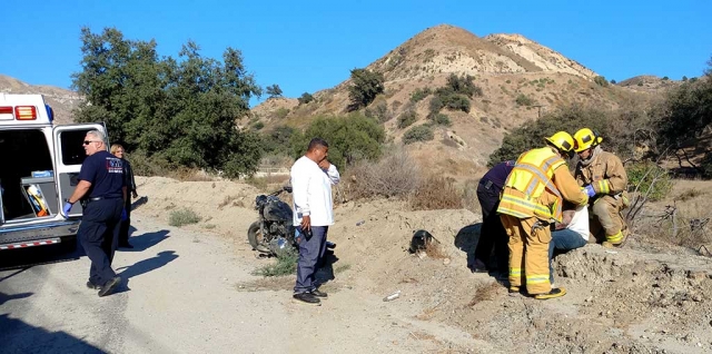 Sunday, August 20th at approximately 5:30pm Fillmore Fire Department responded to a motorcycle down on Grimes Canyon near the Rock Quarry. When crews arrived they located one motorcyclist down with minor injuries and transported him to a local hospital. Accident scene was turned over to California Highway Patrol for investigation. Photo Courtesy Fillmore Fire Department.