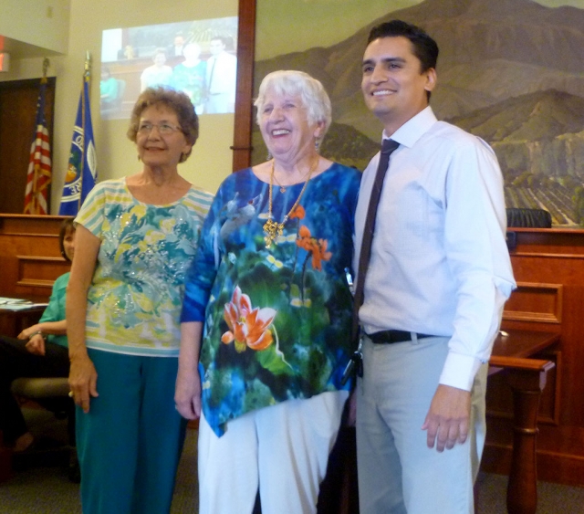 Last week’s City Council meeting began with a proclamation to the Ebell Club for their many years of service to the community and recent generous donations of over $100,000 to a wide range of organizations and activities such as the Annual Art Show, Fillmore High School Music Program, the Boys & Girs Club of Santa Clara Valley and Two Rivers Park. Accepting the plaque were Mary Ford and Marlene Schreffler, pictured with Mayor Manuel Minjares.