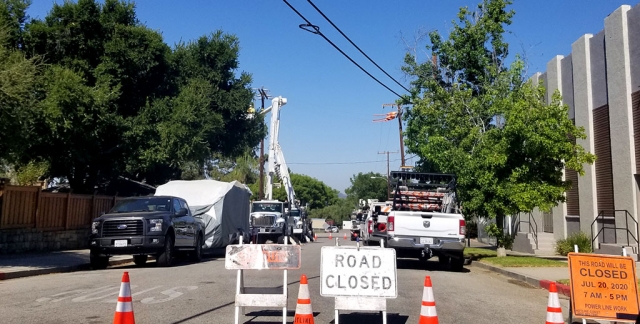 On Monday, July 20th at 9:30am, crews blocked off part of 3rd Street near Fillmore First Assembly of God Church to work on powerlines in the area.