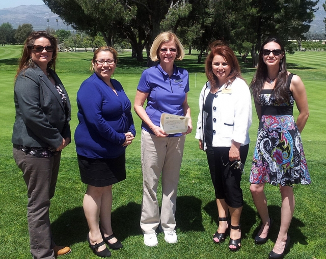 (l-r) President Cindy Jackson, Director Irma Magana, Cheryl Dimitt, Director Theresa Robledo, and Director Renae Stovesand-Martel. Elkins Ranch Golf Course offers a relaxing getaway experience on an 18-hole, PGA championship Ventura County golf course of remarkable beauty and maturity nestled in the picturesque setting of orange groves in Fillmore, California. Even before you arrive at our outstandingly maintained fairways and greens, the historic railroad town of Fillmore hints you are entering a quieter, friendlier style of California hospitality. Golf enthusiasts are attracted to the course for its quiet setting, scenic views, challenging shots, and friendly people.  The Elkins family invites you to the Elkins Bar & Grill for a meal or a drink on the patio.