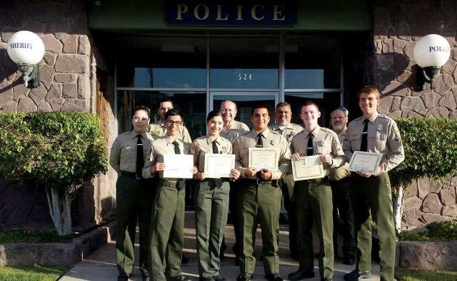 Fillmore Citizen Patrol awarded $750 scholarships to five of this year’s 2016 graduating Explorer Scouts for their outstanding achievements. Front row: Explorers Mathew Jimenez, Danielle Ramirez, Lauro Medrano, Matthew Hammond, Nicholas Bartels. Back row: Isela Larin, Jonathan Medrano, John Harm, Ray Medrano, Ron Smith.