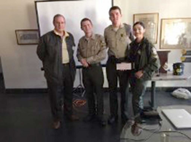 Three members of Explorer Post #2958 presented a video, at Rotary, on their recent competition. They also expressed their appreciation for the way the Sheriff ’s Department prepares them for these experiences. Rotary donated $750 toward this program. Pictured are Kyle Wilson, Matt Hammond, Nick Bartels and Danielle Ramirez.