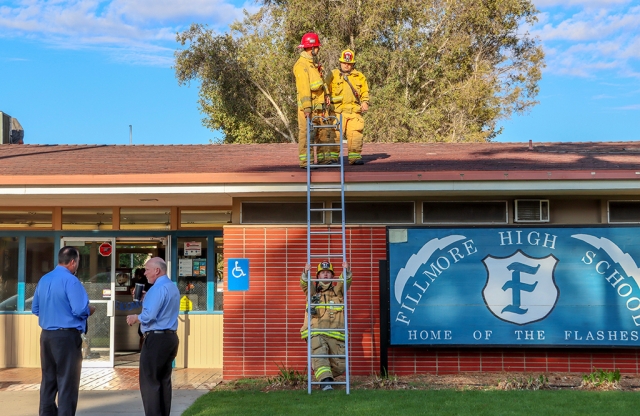 Fillmore Firefighters responded to Fillmore High School's main office for a reported structure fire on Monday, August 29th, at 7:43am. The call was cleared by 8am. Photo courtesy Angel Esquivel--AE News.