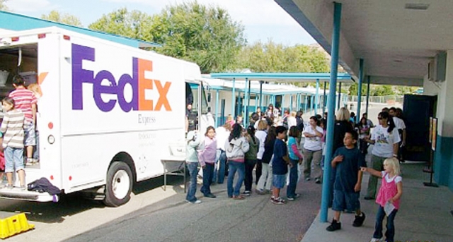 San Cayetano students on Walk to Work/School Day exploring the Fed EX truck that came to visit. Many community partners all came together to provide a unique opportunity to provide public education and increase awareness about pedestrian safety. The community partners were: Fillmore Unified School District, Federal Express, First 5:Healthy Kids, Ventura County Public Health, Ventura County Sherriff. Students and other participants turned it into a service learning opportunity and picked up trash in the local area. Pictures courtesy of Pedro A. Chavez, Director of Business Partnerships& YLS Staff Liaison, United Way of Ventura County.