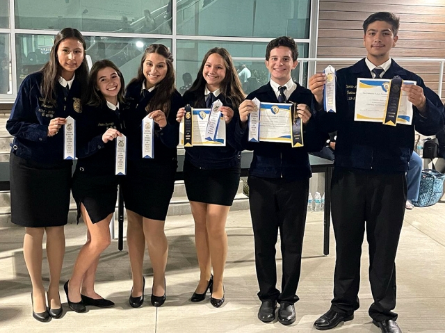 Fillmore FFA hosted the Ventura Section Opening and Closing Contest last week and hosted over 200 FFA members and guests. Fillmore FFA took home multiple titles, and outstanding positions. Congratulations to the following: Novice Division
Outstanding Secretary - Haley Robledo 2nd Place - Team 2 5th Place - Team 3 Advanced Division 2nd Place - Fillmore Team 1
Outstanding VP - Jacquie Ordonez Outstanding Reporter - Nelly Rodriguez Officer Division 1st Place - FILLMORE Outstanding Sentinel - Joaquin (Danny) Holladay Outstanding Reporter - Della Alamillo Outstanding Treasurer - Vicente López Congratulations again to EVERYONE! Thank you to all our volunteers and student helpers. Courtesy https://www.facebook.com/FillmoreFFA/