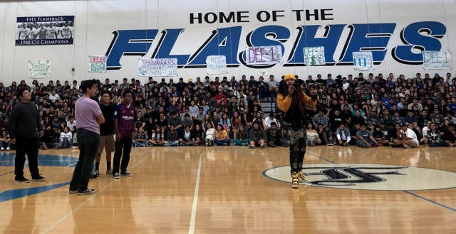 Former educator and hip-hop artist Dee-1 at Fillmore High. Photo courtesy Katrionna Furness