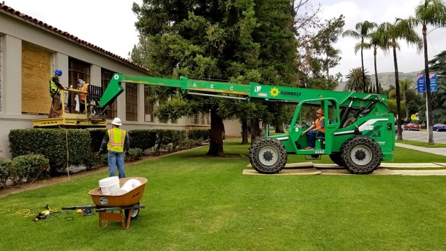 On Tuesday, June 25th in front of Fillmore High School, construction crews were removing and replacing windows outside the FHS Science Building. This is the start of the many projects that are planned for Fillmore High this summer. 