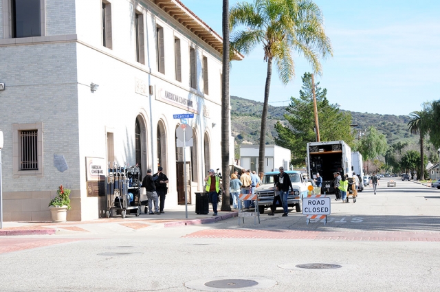 Production company Horizon Scripted Television was filming in Fillmore this week for the TV show Animal Kingdom (nothing to do with Animal Planet station or the classic TV show). A bank robbery, complete with shots fired and a get-away car scene, was simulated at the old bank on the corner of Central Avenue and Main Street, Tuesday.