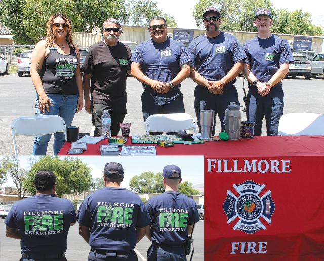 On Saturday, May 14th, Fillmore Fire Department held a booth at the Health & Wellness Resource Fair to raise awareness and funds for the NAMI Ventura County Walk to Support Mental Health Awareness. Help support them in their efforts to raise $2,500 for Mental Health Awareness! To donate use this link https://www.namiwalks.org/team/49852. Pictured (l-r): Maya Zumaya, Co-Founder of First Responder for Mental Health Initiative, Fillmore Fire Chief Keith Gurrola, Fillmore Fire Captain Billy Gabiel, Engineer Jason Arroyo and Firefighter Steven Gallatin in their team shirts.