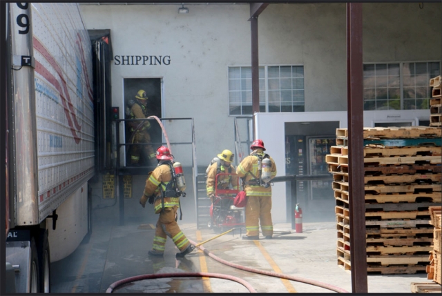 On Tuesday July 29th Fillmore Fire Department responded to a reported structure fire on the 900 Block of 3rd St. Upon arrival we found a fork lift on fire inside the dock area of the structure. Fillmore Fire was able to knock down the flames with no damage to the structure and no injuries to warehouse workers or Firefighters. Units from Santa Paula fire and Ventura County fire were also on scene to assist.