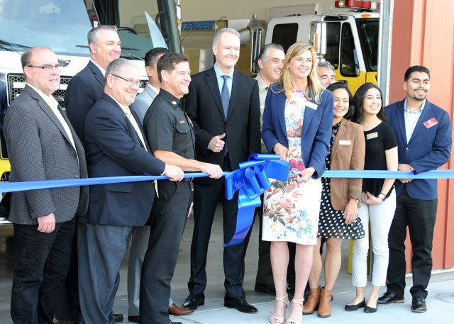 Friday, February 28th at 10am city officials, county administrators, firefighters and others gathered in front of County Fire Station 27 for the Blue Ribbon cutting ceremony. The Fillmore station has been operating since November 24th, 2019 and was originally expected to open in December 2017; however construction took longer than planned. According to the department the project cost totaled $11.5 million which included construction, environmental reports, architecture, and other work. The station takes up 1500 sq ft on 2.7 acres and sits at 133 C Street. Attending were County Superintendent Kelly Long, Fillmore City Manager Dave Rowlands, Fillmore Mayor Tim Holmgren, Fillmore Police Chief Garo Kuredjian, Fillmore Councilmen Manuel Minjares and Mark Austin, and Fillmore Fire Chief Keith Gurrola, plus several other community members.