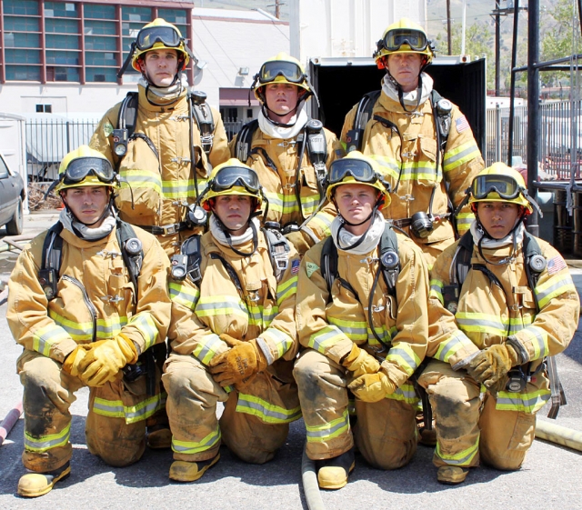 Fire Recruit Class 2010. Pictured are graduating cadets Daniel Mobley, Brian Mercado, Daniel Palmer, Jonathan Torrez, Ryan Kell, Anthony Ventura, and Rudolfo Cortez. (Photo courtesy Patrick Maynard)