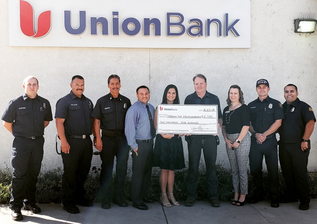 The Fillmore Fire Department would like to thank Union Bank for their generous donation of $2,500 to the Fillmore Fire Foundation. Photo courtesy Fillmore Fire Department.