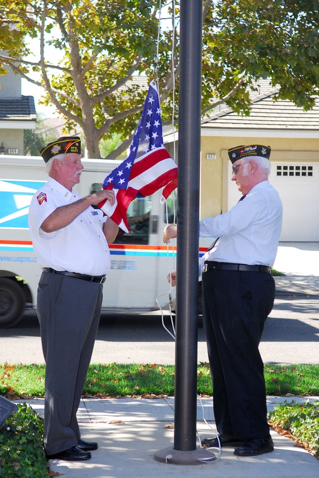 On Tuesday, August 31, the Fillmore VFW removed the Orange Blossom Villa’s American Flag and replaced it with a new one. There was a small ceremony held which the tenants were able to enjoy as well. Pictured above (l-r) Victor Westerberg and J.C. Woods.