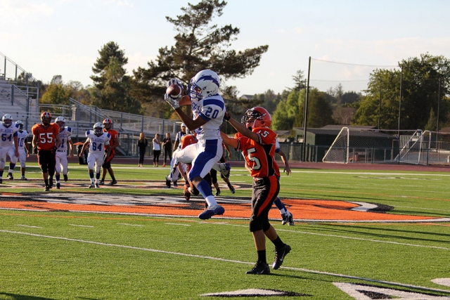 #20 George Tarango Making a first down catch in J.V.'s first loss in 2 and a Half years