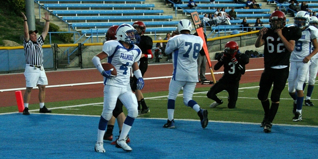 Collin Farrar #4 (above) had a big night running the ball. Farrar had over 200 yards rushing and scored 4 touchdowns as well as Nathan Garnica scoring. Fillmore won 34-22 and went 8-2 in league.