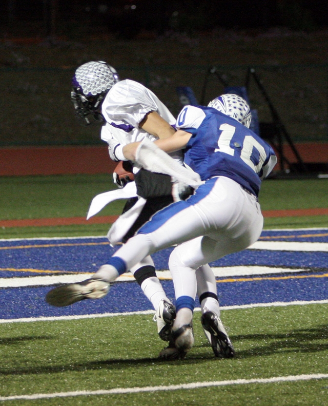 Noah Aguire makes a great tackle Friday night. Aguirre also had a 4th quarter pivotal interception and a touchdown.