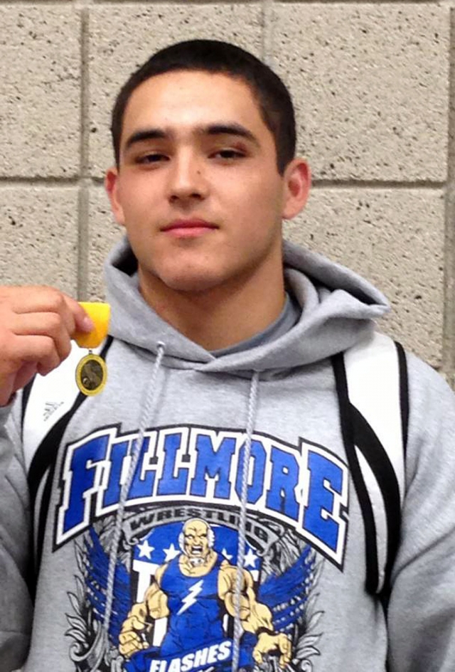 Seven high school Fillmore wrestlers made it to CIF this past weekend unfortunately all but one wrestler got eliminated, George Orozco (pictured above) took fifth place qualifying him for Masters in Temecula this coming weekend. Fillmore Flashes have qualified two wrestlers to Masters in the past two years. The last wrestler to qualify was Sammy Orozco last year. Wrestlers who made CIF were Damien and Dominick Gonzalez, Nick Stehly, Micah Chumley, Michael Castro, Cameron Riley and George Orozco.