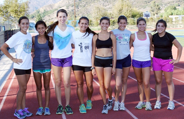 Fillmore Girls XC (l-r) Briana Segoviano, Irma Torres, Laura Garnica, Maria Villalobos, Kiana Hope, Alexis Tafoya, Jordyn Vassaur and Sofia Gallardo. The lady flashes advanced to CIF Prelims last Thursday. They are scheduled to race at Mt. San Antonio College on Saturday.