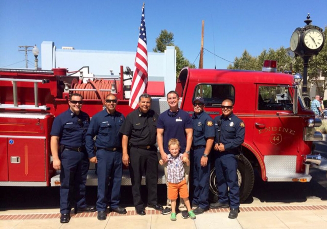 Congressional Candidate Jeff Gorell is pictured with Fillmore Fire Chief Rigo Landeros to his right, and members of the Fillmore Fire Department.