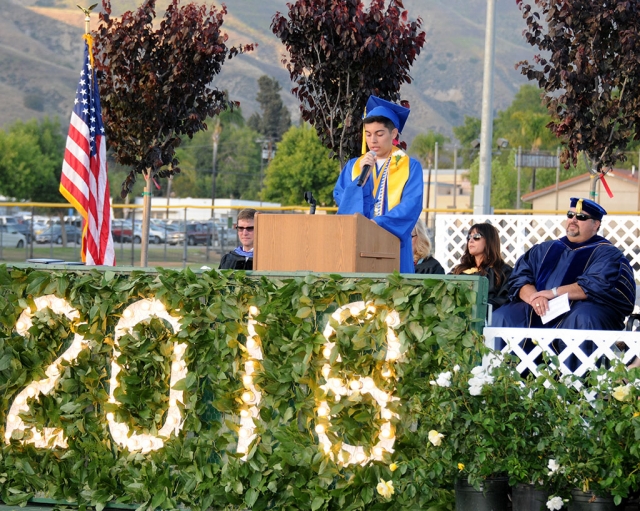 Fillmore High School’s ASB President and Valedictorian Christian Andre as he gives his “Greatness” speech.