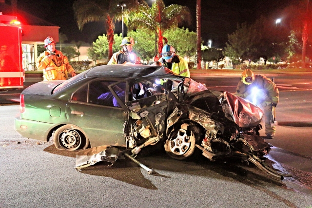 A serious head-on collision occurred on Highway 126 and Olive Street at 2:28 a.m., Saturday. No details concerning injuries or description of other vehicle/vehicles were available. Fillmore Fire Department was on scene. Photo courtesy Sebastian Ramirez.