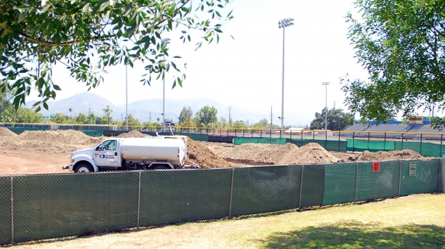 The high school baseball field shows how the new system of recycled water will be pumped from our new wastewater treatment plant. Several school yards will benefit from the state-of-the-art plant which is now undergoing tests.
