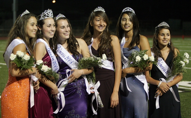 Pictured (l-r) are the 2008 Homecoming court- Princess Rebeca Herrera, Homecoming Queen Brina Suttle, Princess Jill Wilber, Sophomore Princess Angelica Gonzalez, Junior Princess Victoria Ayala, and Freshman Princess Anissa Magdaleno.