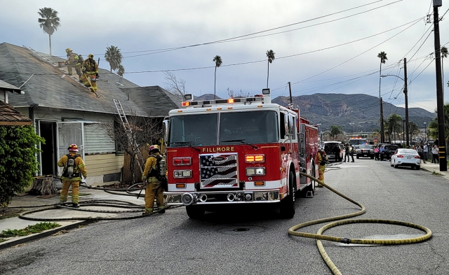 On Thursday, January 13th at 10:28am, a large house fire causing major interior damage was reported in the 200 block of Palm Street. Fillmore Sheriff and fire crews closed the street as they worked to extinguish the flames through both front and back entrances of the house. No injuries were reported at the time of the incident. Cause of the fire is under investigation. 