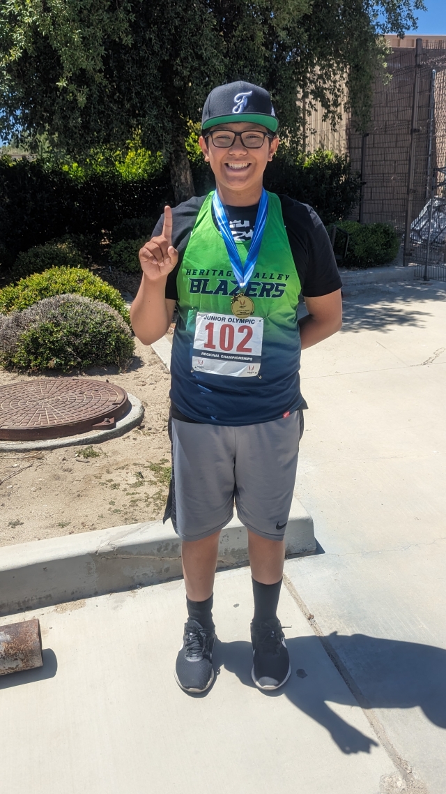 Fillmore’s Heritage Valley Blazers would like to congratulate Ralphy Avila. On Sunday, June 25, 2023, he competed in the USATF Region 15 Junior Olympic Track & Field Championships. He took 1st Place finish with a personal best throw of 38