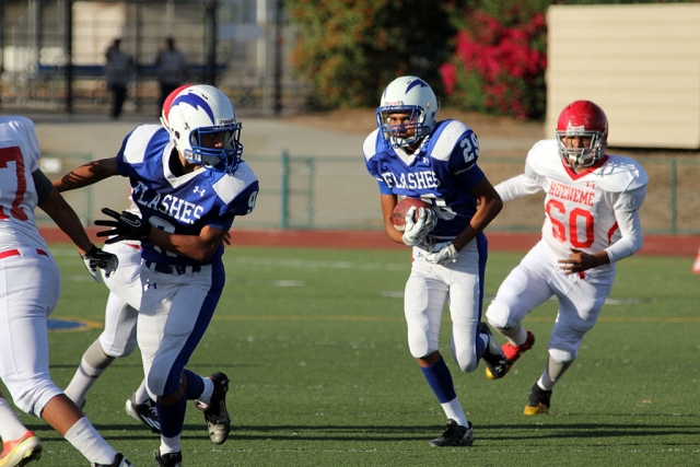 J.V. #9 Angel Velez blocks for # 29 Jesus Zamora