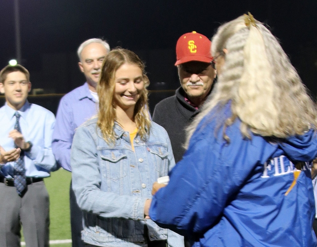 Pictured above is FHS senior Katrionna Furness receiving her 2018 CIF ring at Friday night’s football game. Kat placed 1st and 3rd in her swimming events, a historic first for FHS. Thank you to the Fillmore Boosters Club for ring. Photo courtesy Crystal Gurrola.