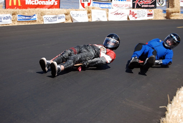 Christian is shown making a pass on his Classic Luge. Legend has it Maryhill is the first paved road in the Pacific Northwest.