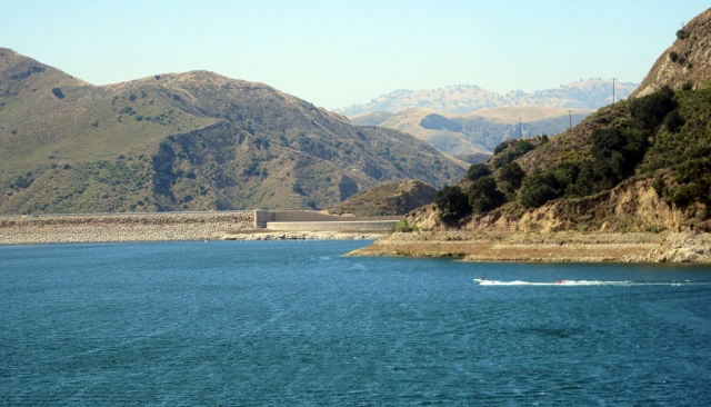 View of Santa Felicia Dam from new pump station on Piru Canyon Road.