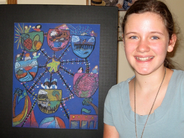 Lauren Fairall, 11 of Fillmore, won 3rd Place in the 2011 Ventura County Fair Poster contest. The theme this year is “Bounty of the County”. Lauren used colored chalk to portray her poster, the only chalk entry. The aspiring artist said she was inspired to enter after viewing last year’s posters. She won $100, and three tickets to the fair. Sixty-seven entries were submitted this year. Congratulations Lauren.