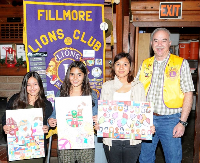 Fillmore Lions Club 2016 “A Celebration of Peace” Poster Contest winners Danae Olivares, Vera Colunga, and Xirnena Espenosia.