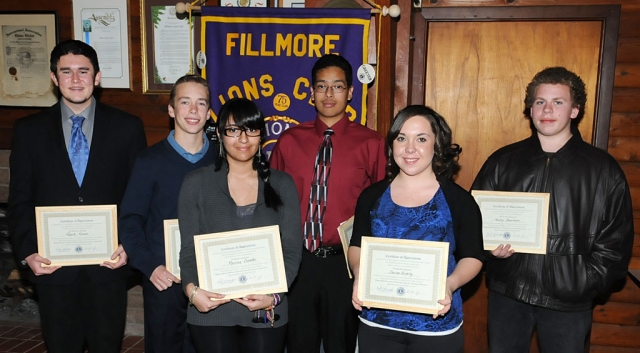 Monday night the Fillmore Lions Club held their Annual Speaker Contest. Pictured (l-r) Speaker winner Roberto Munoz with Nick Johnson, Marissa Dorantes, Jovanny Bravo, Darian Binkley, Wesley Brecheen.