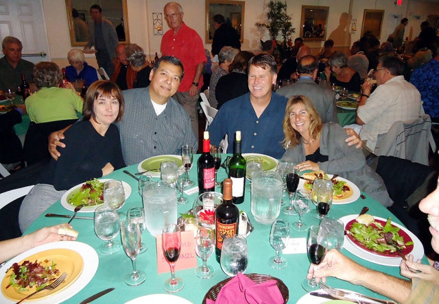 Pictured (l-r) are Fillmore Fire Chief Rigo Landeros (wife Laura) and Police Capt. Tim Hagel (Tammy). Afterward, surprise entertainment; a selection of popular Italian tunes, performed on keyboards, guitar and bongos prompted several voices to join in. A great time was has by all.