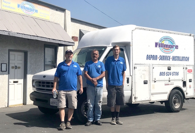 Bad news for Fillmore’s Mike Van De Mheen, owner of Fillmore Air Conditioning & Heating; Mike’s service truck and tools were stolen from in front of his Mountain View home on August 15 at 4:41am. Good news; the truck was recovered in Los Angeles County Tuesday morning. Items were missing but Mike, pictured above left, and his crew are happy to have the truck and its remaining contents back. The outpouring of concern and offers from Fillmore residents to Mike were greatly appreciated by him and his family.