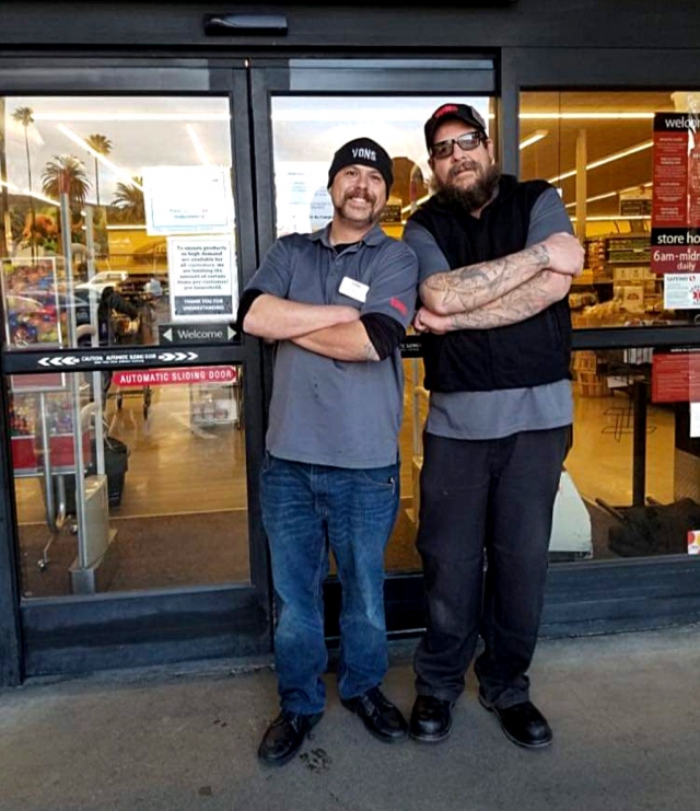 Thank you to Mikey and Clay for making sure the seniors and compromised health customers who shop at Vons Market have their time to shop, from 7am to 9am, Monday through Friday. Courtesy Jennafer Wiebelhaus-Ramirez Facebook page.