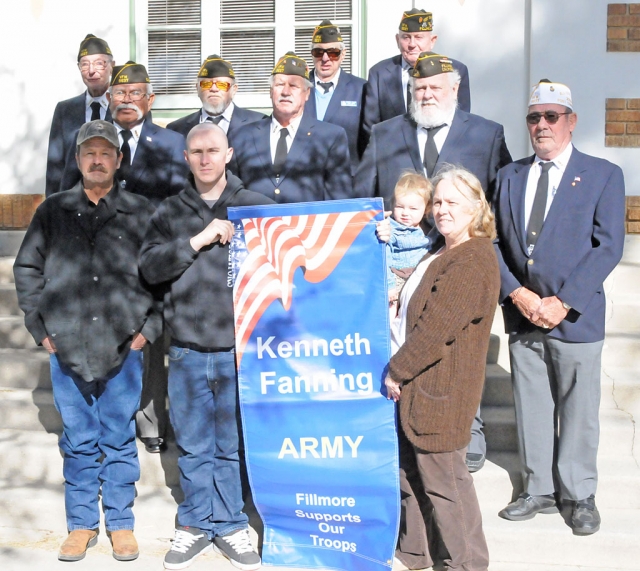 Several members from VFW post 9637 and the family of Kenneth Fanning were at the installation of Fanning’s banner on Wednesday, February 2nd. At the same time three other banners that were missing and reordered were honored as well; Kevin Freeman, Joanathan Gerlach, and Yvette Olivares. Two of the banners that were missing were relocated after the replacement banners had been ordered.