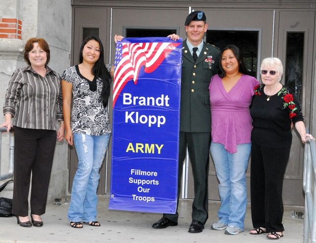Army Captain Brandt Klopp and his family were present at the hanging of his Military Banner.