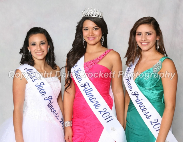 2011 Miss Teen Fillmore and her court. (l-r) 2nd Princess Desirae Perez, Miss Teen Fillmore Ashley Bravo, 1st Princess Jessica Mayhew. Award recipients were as follows: Teen People’s Choice Jacqui Guerra, and Teen Congeniality Desirae Perez.