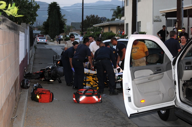 A motorcyclist apparently lost control of his bike and hit a wall Saturday night, 7:28pm, in the 1100 block of Highway 126. The driver was taken by ambulance to a local hospital.