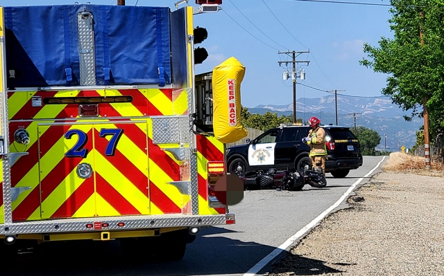 On Thursday, April 16th a motorcycle accident occurred on Sycamore Drive near Seventh Street in Fillmore. Photo Courtesy Sebastian Ramirez.